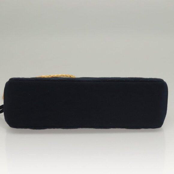 CHANEL Matelasse Chain Shoulder Bag cotton Navy Gold CC Auth - Picture 6 of 16
